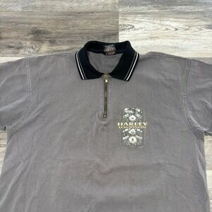 Vintage 90s Harley Davidson Gray Mens XL Biker Jim's Florida 1/4‎ Zip Polo Rare